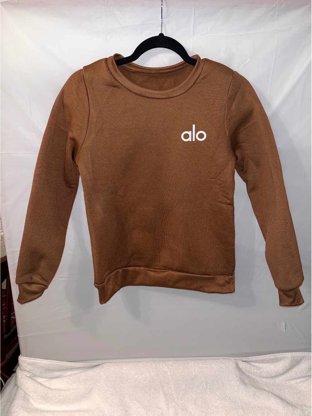 Alo Women's Brown Fleece-Lined Crewneck Sweatshirt Size Small